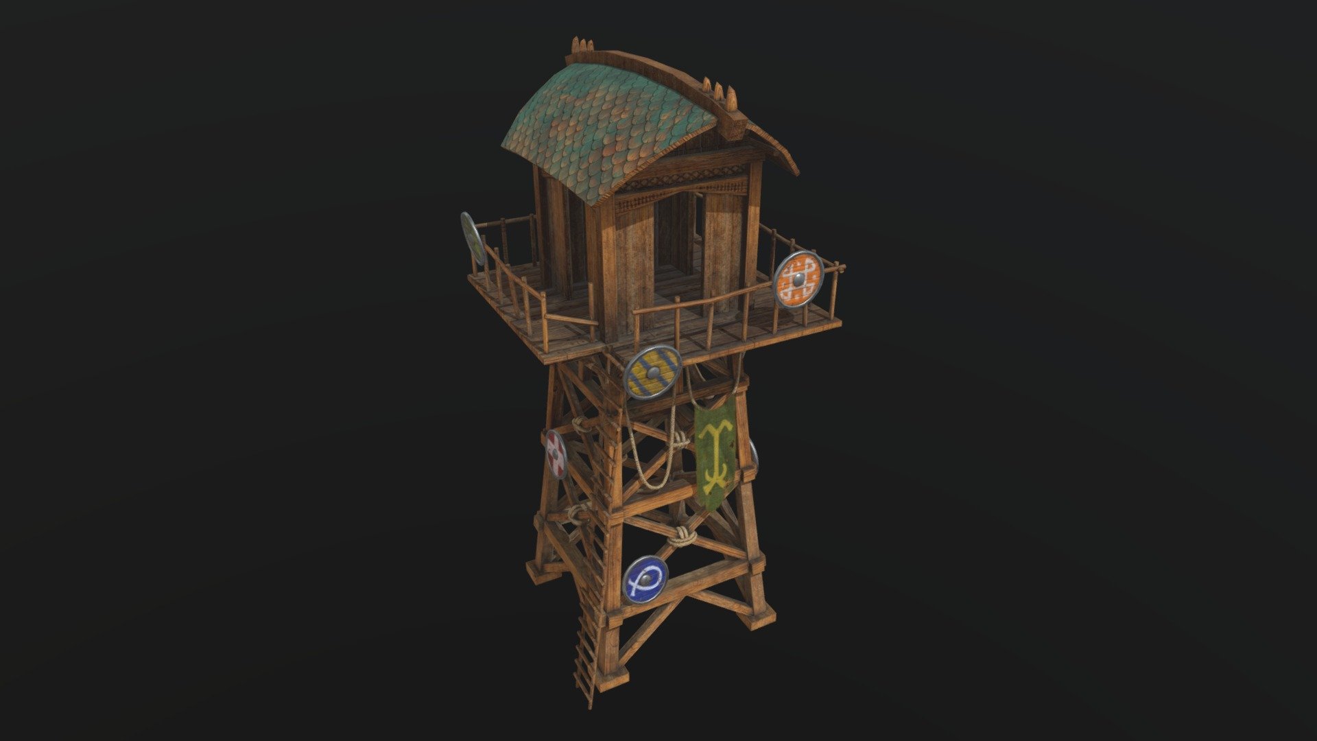 Basically a wooden viking-ish watch tower.
Modelled in Blender
Textured in Substance Painter
4K PBR textures initially

Based on Semih Okşit's concept: https://www.artstation.com/artwork/9my5Wv - Viking Watch Tower - Download Free 3D model by eugeen 3d model