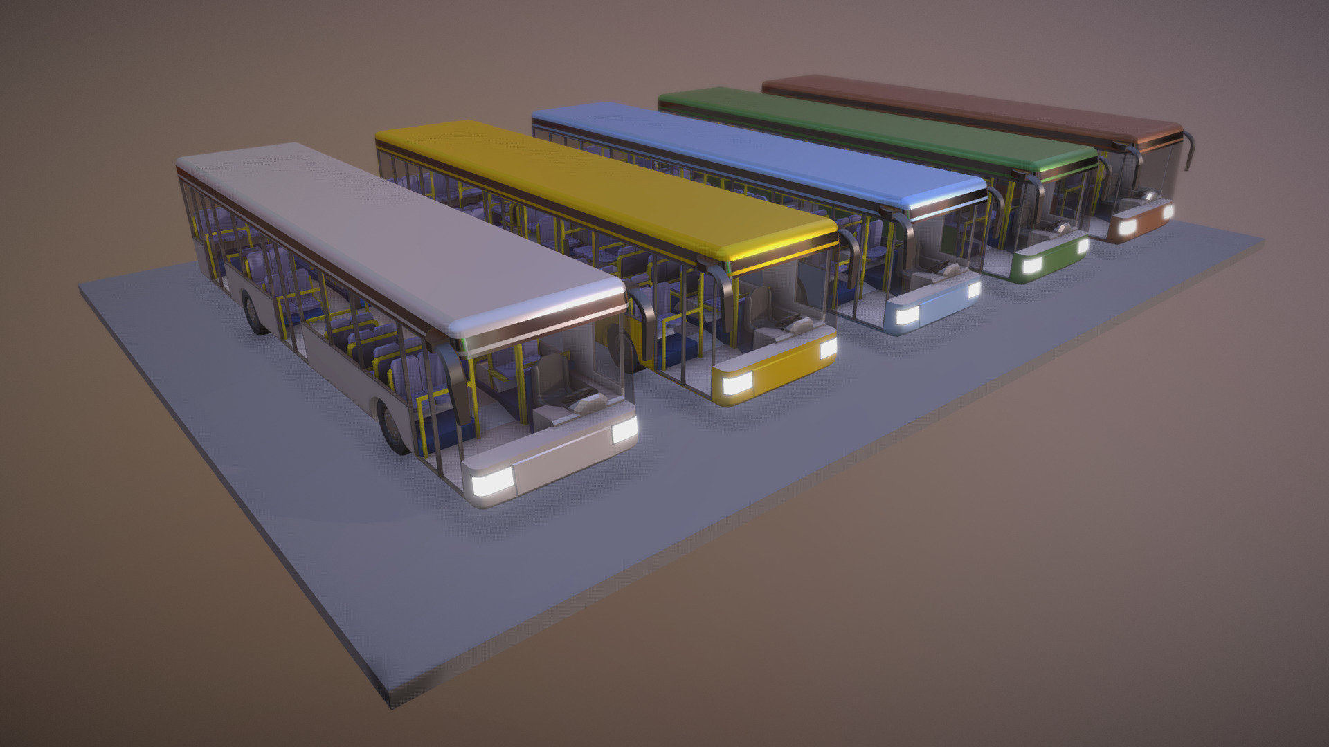Eine stadtbus in verschiedenen Farben 3d model