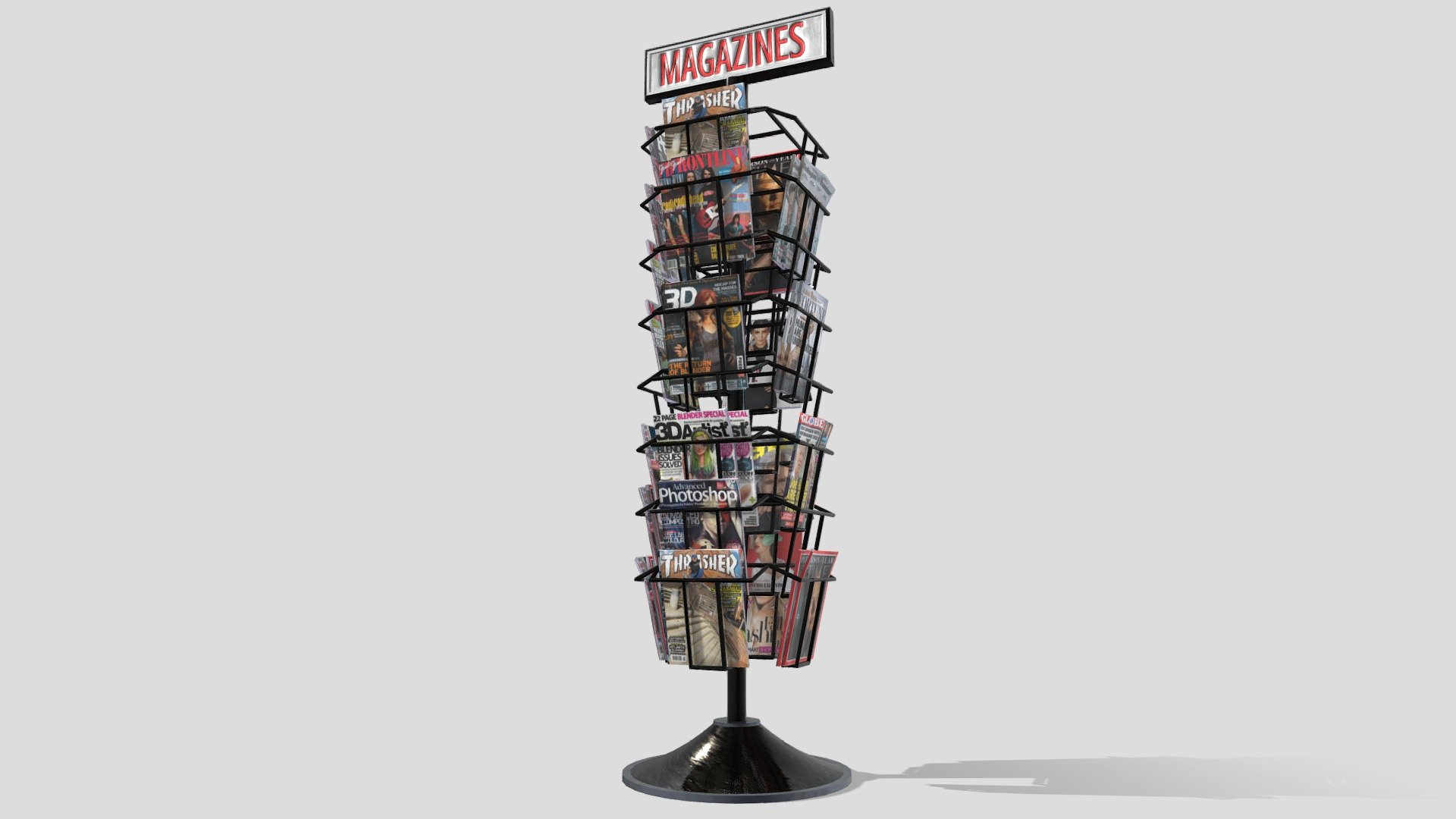 I modeled and textured this Magazine Display Rack in Blender.  The main base texture is a 2048x2048 material i made in photoshop.  Model also has normal-maps.
Low-Poly and Game-Ready - Magazine Display Rack (low-poly) Prop - Buy Royalty Free 3D model by theWerskyScenario (@derfmode) 3d model