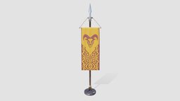Medieval Castle Banner goat, castle, spear, flag, medieval, logo, silk, banner, heraldry, sigil, fantasy