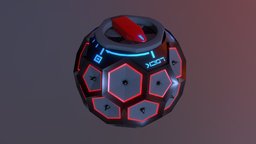 Cyber frag grenade grenade, unreal, cyberpunk, props, hi-tech, marmosettoolbag, substancepainter, weapon, unity, game, blender, lowpoly, military, futuristic, gameready, engineready