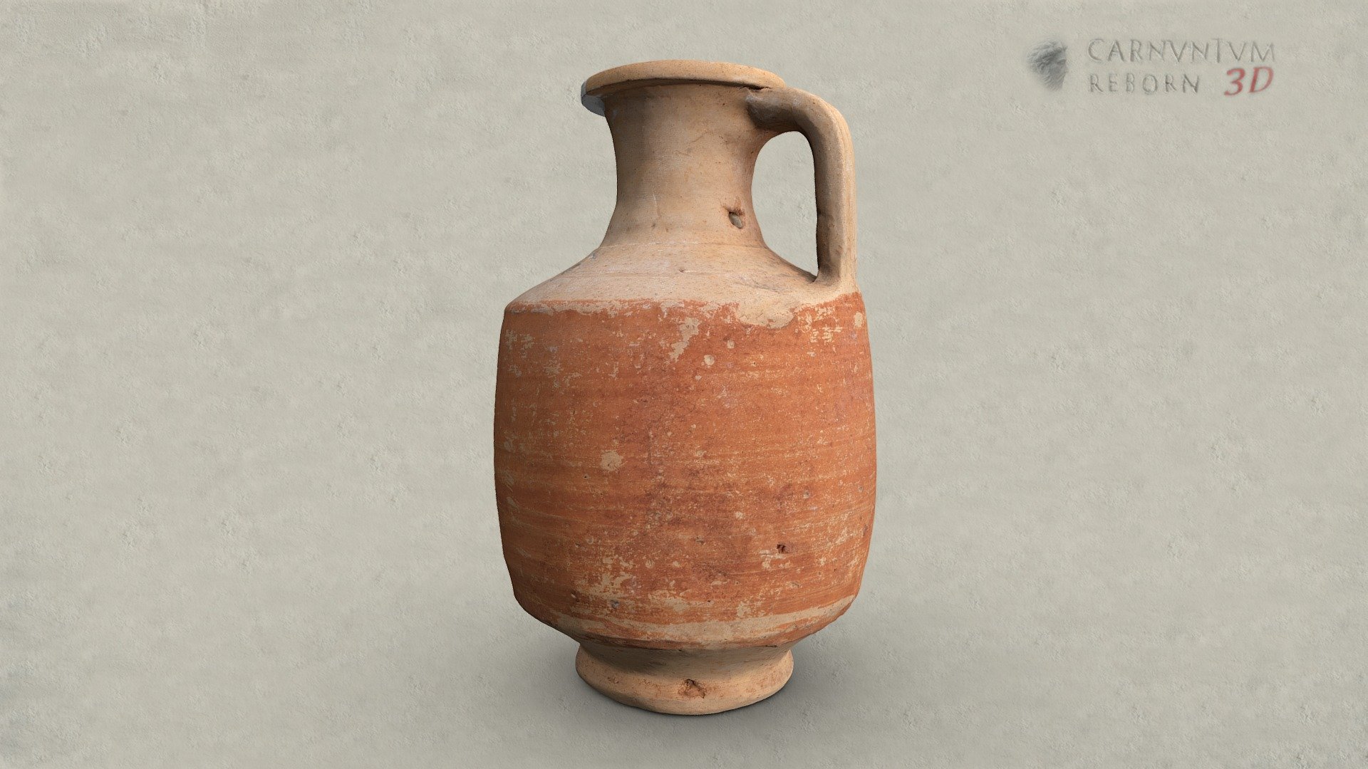 Roman jug with cylindrical body, horizontal rim and a double grooved band handle. The bottom is set off from the body of the jar. A red coating was applied to the body. Part of the rim completed. Ceramic; h 17,9 cm; 2nd century AD.

Model: © Landessammlungen Niederösterreich, Niederösterreich 3D - Krug - 3D model by noe-3d.at (@www.noe-3d.at) 3d model