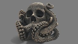 Cthulhu Skull skeleton, demon, death, bone, dead, tentacle, squid, lovecraft, cthulhu, skeletal, fantasy