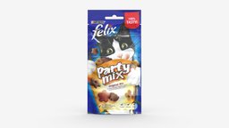 Felix Party Mix Cat Sweets food, cat, packaging, pack, bag, party, mockup, snack, retail, package, mix, felix, sweets, clear, pouch, foil, mylar, sachet, 3d, pbr, plastic