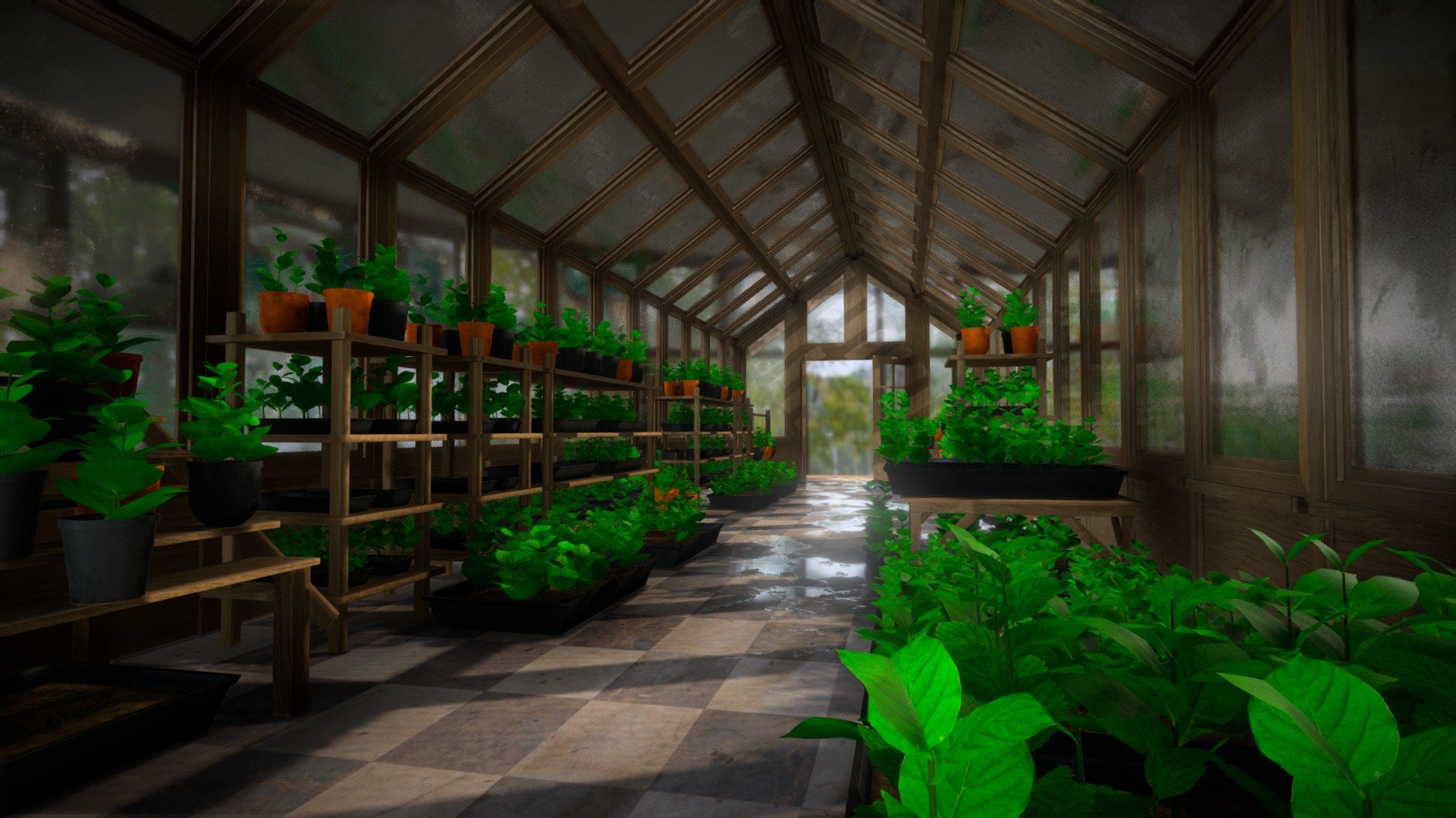 Wooden Greenhouse with Plants

Asset Pack Description:-

5 types of plant mesh with size variation
Modular wooden Structure
Pot mesh with plants Variation
fbx included
Textures Included

Additional Files Structure:-

Export Folder contain all the fbx model
Texture folder contain all the Textures
Wooden Greenhouse Blend File and Export Blend File

Thank You!
Contact me :nk.vmc.s@gmail.com - Wooden Greenhouse with Plants - Buy Royalty Free 3D model by Nicholas-3D (@Nicholas01) 3d model