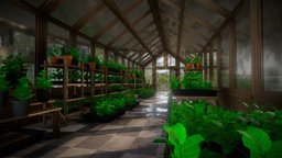 Wooden Greenhouse with Plants potted, greenhouse, sapling, assetpack, wooden-house, plant-pot, blender3d-modeling, pottedplant, plants-nature