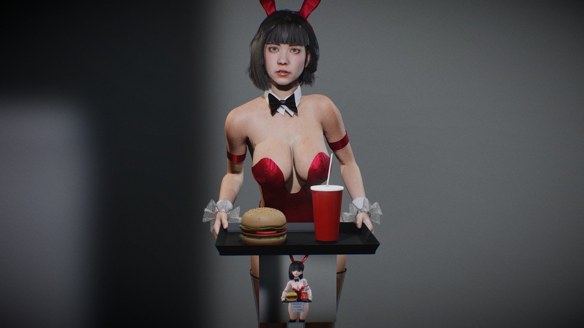 Fanart del modelo creado por Genshi Studio : https://skfb.ly/oCAuu   Cute Female  woman  girl with hamburger . Rigged Body and face. Subsurface scattering. model in Blender file 3d model