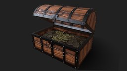 Chest2 castle, ancient, dungeon, fort, chest, case, vintage, treasure, metal, props, cargo, box, iron, mediaval, coffer, tresor, chestbox, lootchest, lootable, 3d, lowpoly, model, pirate, animated, container, gold, pirates, cargobox