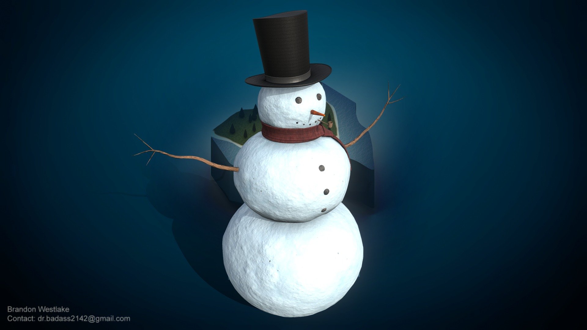 Snowman 13,657 polys, 13,510 verts Texel Density of 10.24px/cm @4096x4096 1 Material Sets Centimeter World Scale

File Includes: FBX OBJ DAE Blend PNG Textures TIFF Textures

Modeled With Blender 2.79 Textured and Rendered With Substance 2018.1.3

Please contact me if you have any questions or business inquiries: bsw2142@gmail.com

You Can Also Get A Quote From Me Via Questioneer! Google Forms - Snowman - Buy Royalty Free 3D model by Brandon Westlake (@dr.badass2142) 3d model