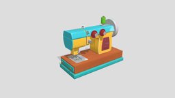 sewing machine machine, sewing, 3d, lowpoly, interior, industrial