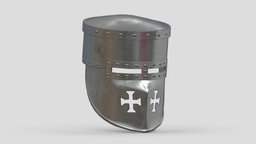 Medieval Helmet 06 Low Poly PBR Realistic armor, suit, greek, armour, ancient, warrior, fighter, soldier, viking, medieval, unreal, ready, vr, ar, protection, headgear, middle, metal, roman, battle, mask, age, headdress, costume, headwear, unity, asset, game, helmet, low, poly, military, war, knight, steel, accient, enegine