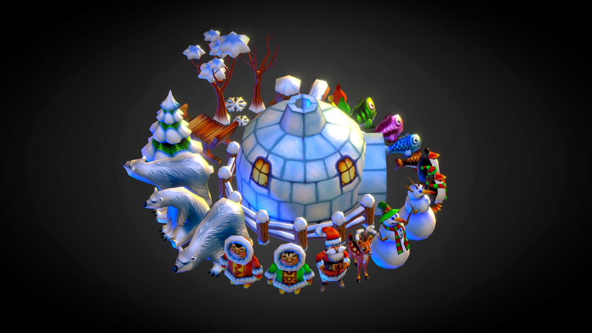 Low-poly Snowy Pack 3d model