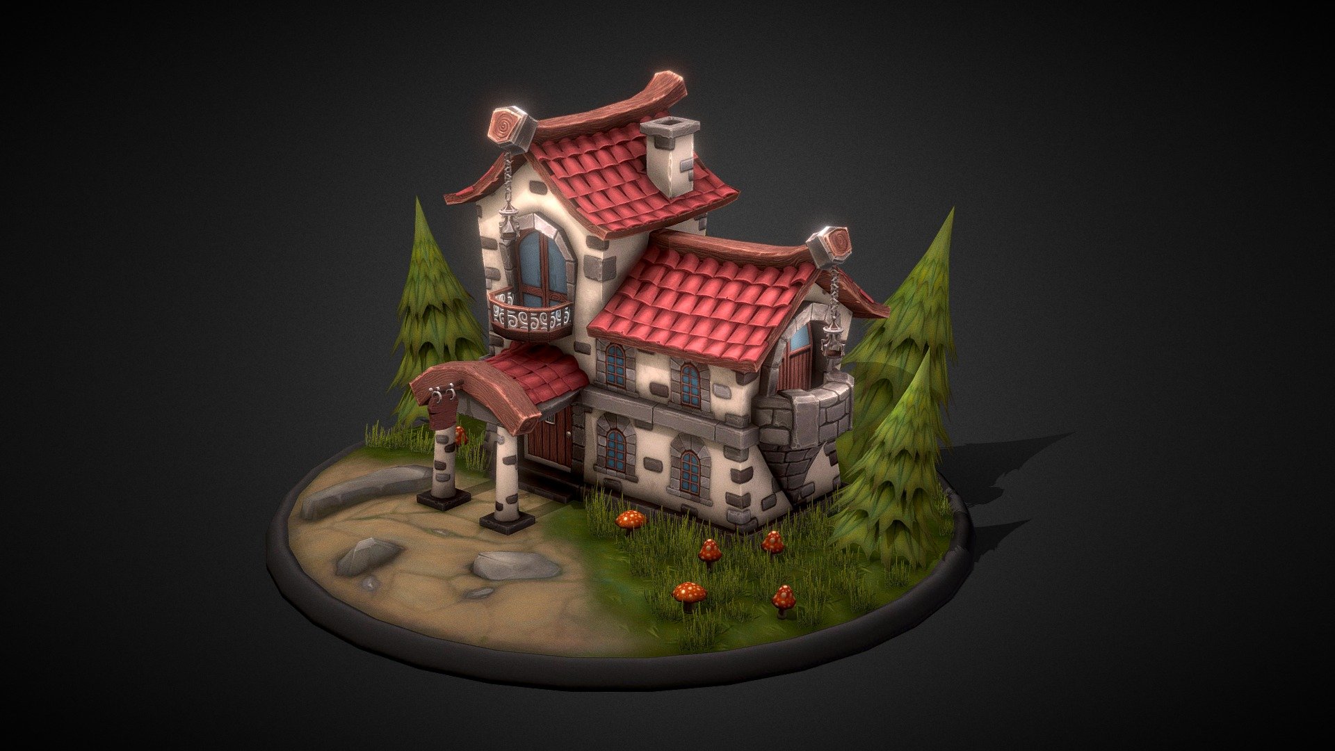 This is a model completely done in Blender &amp; Substance painter. Step by step I'm getting closer to the stylized hand painted style. And I enjoy it so much. I did not put much effor on the envornment cause I just didn't want to upload a lonely house, but still wanted to upload it soon. Hope you like it. 

You can also check it out on:

IG - https://www.instagram.com/p/CKyhFvBDRe3/
TW - https://twitter.com/Pavlez360/status/1356671840853311489 - Greenwood Forest Tabern - Stylized Architecture - Buy Royalty Free 3D model by P3D (@PelpesElSabio) 3d model