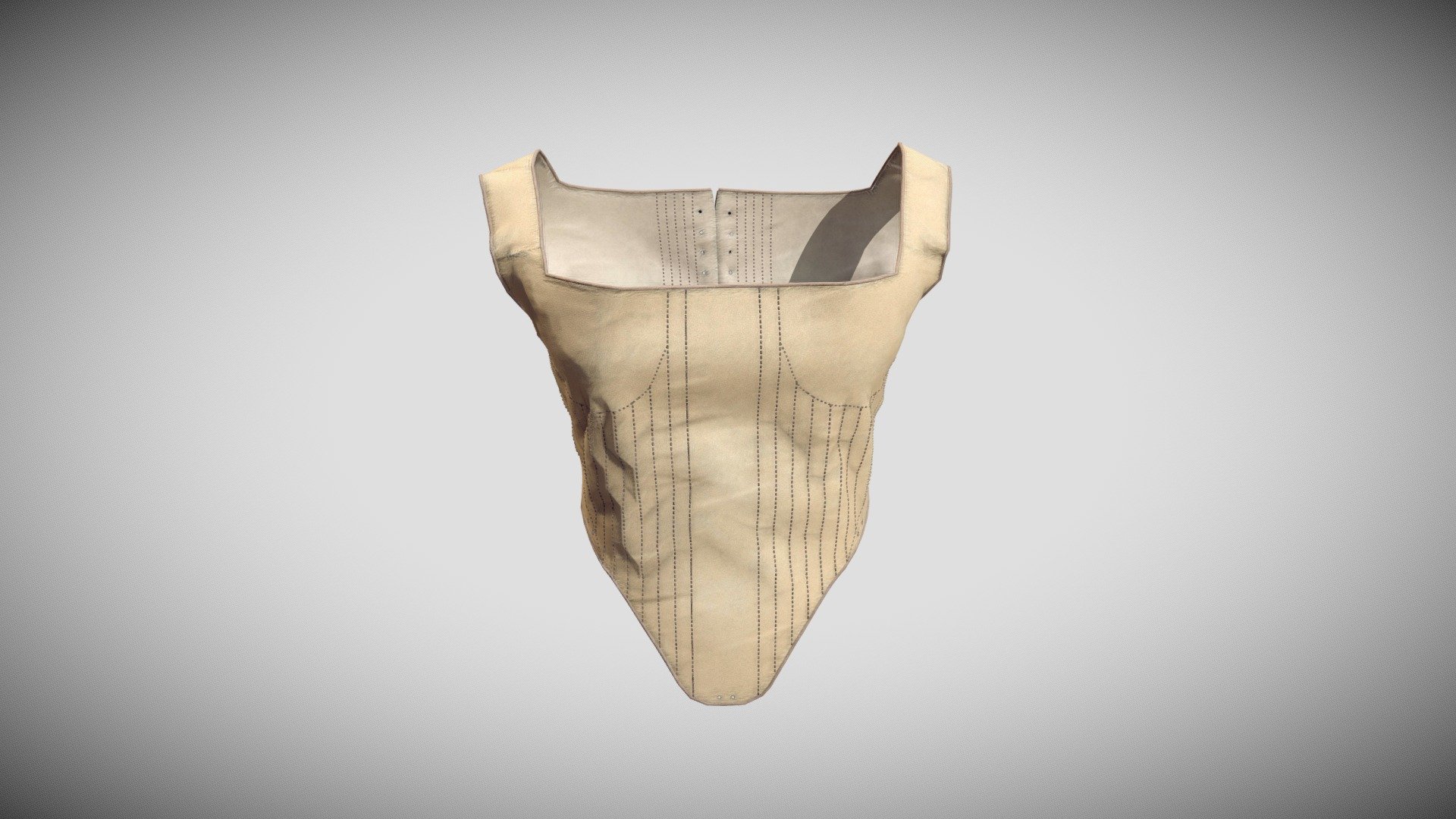 The 3D model presents a digital reconstruction of a corset dating to 1598. The corset was reconstructed by using the original block pattern presented in «Patterns of fashion. Part 3» by Janet Arnold. The pieces of the corset were sewn together and put on the body in Clo3D software (for further details see https://www.emerald.com/insight/content/doi/10.1108/IJCST-06-2019-0093/full/html). The 3D model was subsequently postprocessed in 3dsMax and textured in Substance Painter. The authors of the 3D model are

Aleksei Moskvin https://independent.academia.edu/AlekseiMoskvin

Mariia Moskvina https://independent.academia.edu/MariiaMoskvina

(Saint Petersburg State University of Industrial Technologies and Design)

DOI: http://dx.doi.org/10.13140/RG.2.2.23996.77445

https://www.researchgate.net/publication/357186786_Corset_1598_-_a_digital_reconstruction - Corset (1598) – a digital reconstruction - 3D model by Aleksei Moskvin (@alekseimoskvin1) 3d model