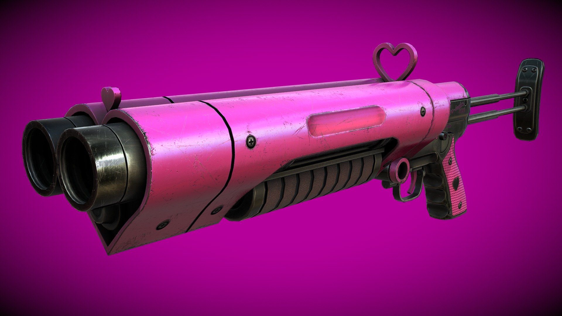 Valentine Grenade Launcher was made for the mobile game Wild Hunt for Ten Square Games. 
Highpoly, retopology and uv-mapping made in Blender, textures in Substance Painter and Photoshop - Valentine Grenade Launcher - 3D model by 3dbogi 3d model