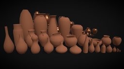 Low poly mud and copper pots mud, pottery, vr, ar, metal, props, old, copper, utencils, anicent, lowpoly, gameart, noai