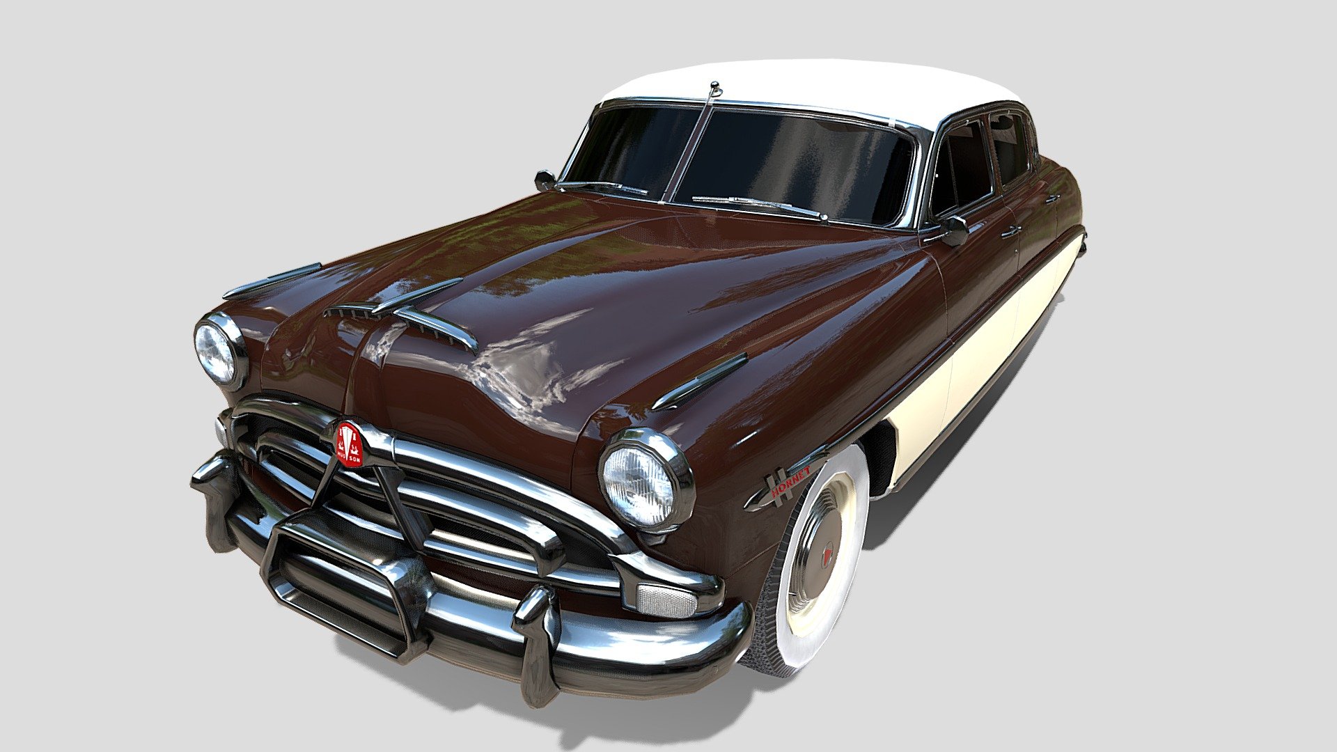 4 Door Hudson Hornet detailed 3d model, rendered with Cycles in Blender, using PBR textures, as per seen on attached images. 
The 3d model is scaled to original size in Blender.

File formats:
-.blend, rendered with cycles, as seen in the images;
-.obj, with materials applied;
-.dae, with materials applied;
-.fbx, with materials applied;
-.stl;

Files come named appropriately and split by file format.

3D Software:
The 3D model was originally created in Blender 3.1 and rendered with Cycles.

Materials and textures:
The models have materials applied in all formats, and are ready to import and render.
Materials are image based using PBR, the model comes with two materials, with five 4k PBR png image textures each corresponding to:
-exterior;
-wheels;

Don't forget to rate and enjoy! - 4 Door Hudson Hornet v2 - Buy Royalty Free 3D model by dragosburian 3d model