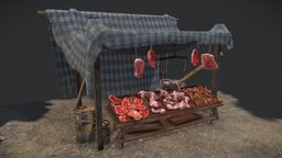 Medieval Meat Tent food, rabbit, raw, tent, meat, store, stall, steak, sausage, medieval-shop, meats, building, shop, medieval-decor