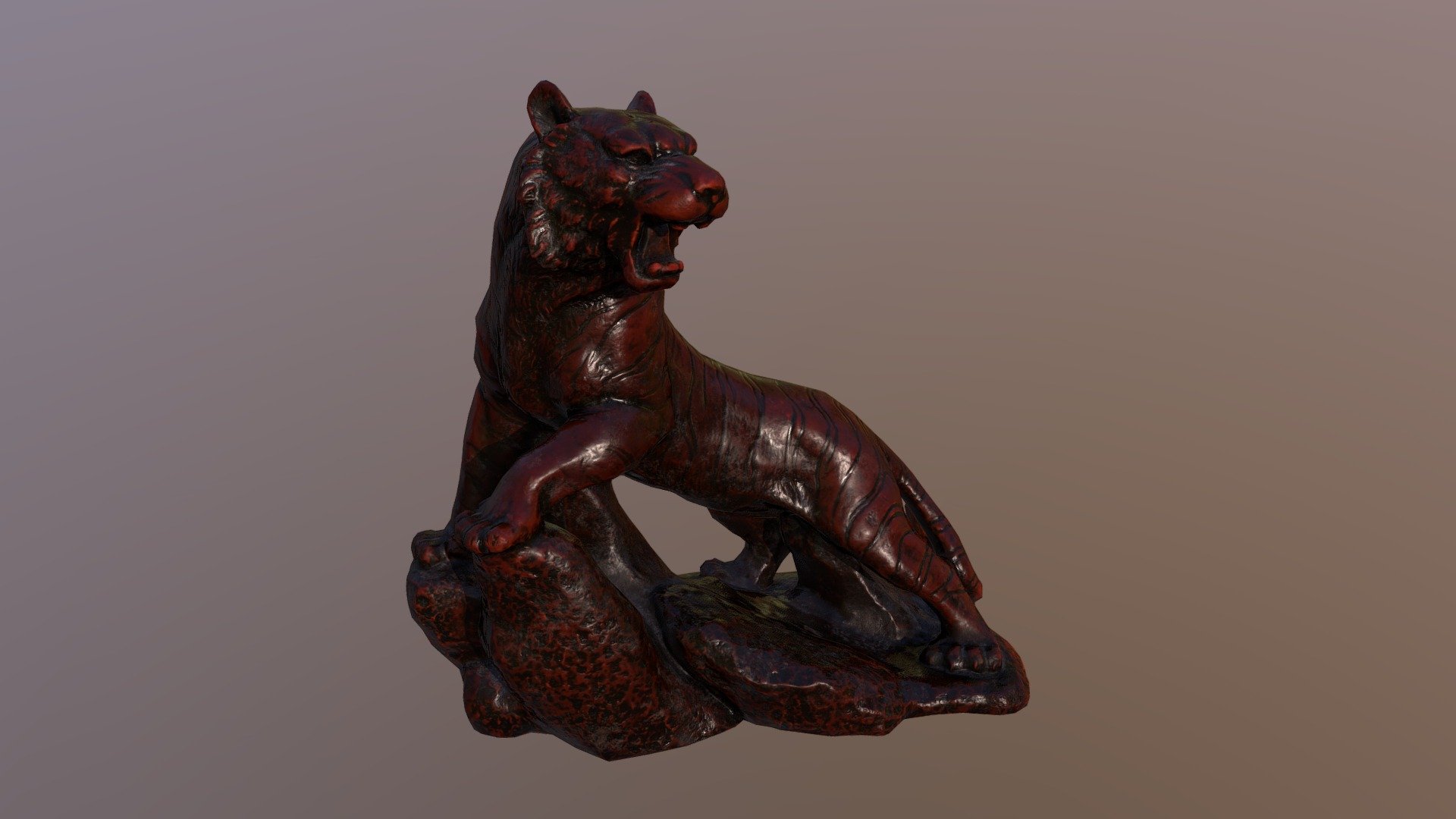 Photoscan of a Cinnabar Lacquer Resin tiger statue.

Processed with Reality Capture
- ~400 Photos taken
- Retopologized
- Baked Albedo, Normal, AO
- Detailing in Substance Painter - Tiger Statue - 3D model by shandolas 3d model