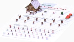 Santa & Helpers forest, cottage, rocking, snow, christmas, cabin, gift, reindeer, pole, sleigh, helper, presents, elfs, north-pole, helpers, blender, lowpoly, chair