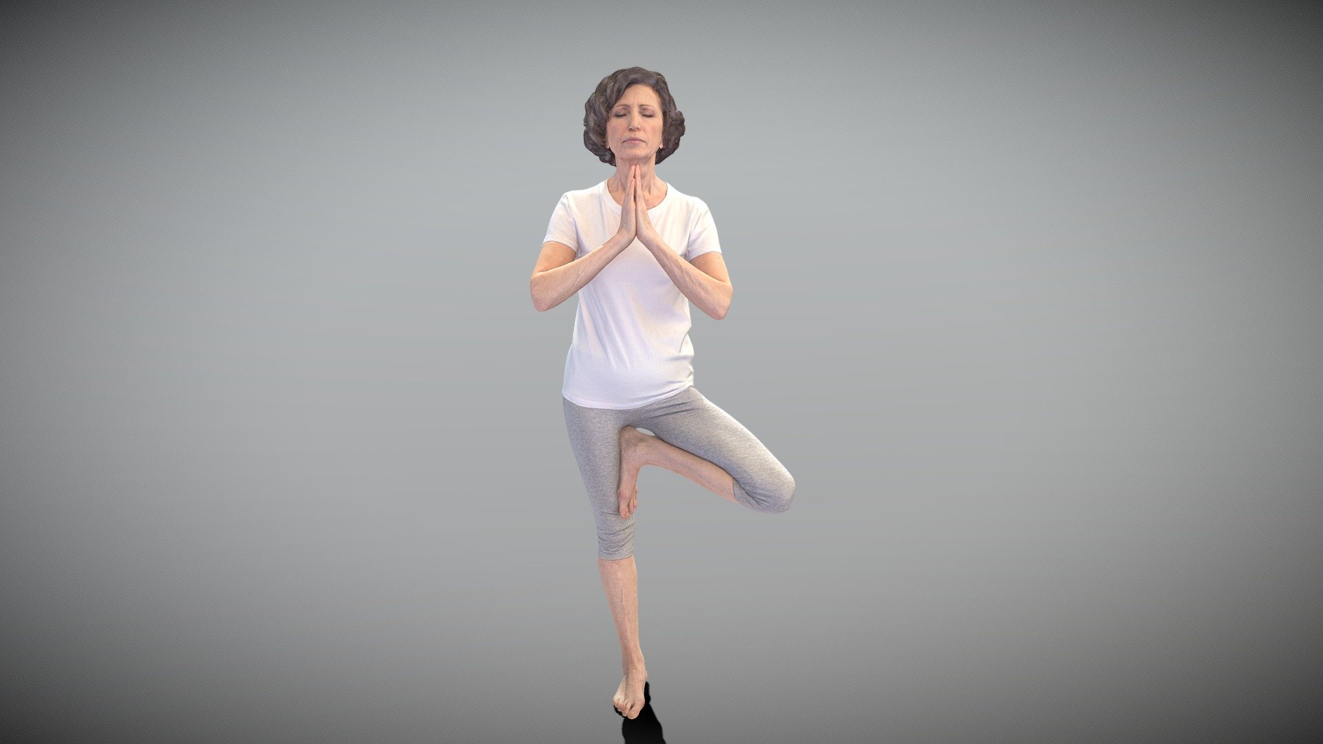 This is a true human size and detailed model of a sporty beautiful woman of Caucasian appearance dressed in sportswear. The model is captured in casual pose to be perfectly matching various architectural and product visualizations, as a background or mid-sized character on a sports ground, gym, beach, park, VR/AR content, etc.

Technical specifications:


digital double 3d scan model
150k &amp; 30k triangles | double triangulated
high-poly model (.ztl tool with 4-5 subdivisions) clean and retopologized automatically via ZRemesher
sufficiently clean
PBR textures 8K resolution: Diffuse, Normal, Specular maps
non-overlapping UV map
no extra plugins are required for this model

Download package includes a Cinema 4D project file with Redshift shader, OBJ, FBX, STL files, which are applicable for 3ds Max, Maya, Unreal Engine, Unity, Blender, etc. All the textures you will find in the “Tex” folder, included into the main archive.

3D EVERYTHING - Woman in meditation pose 345 - Buy Royalty Free 3D model by deep3dstudio 3d model