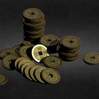 Pile of coins ancient, coin, old, substancepainter, substance, japanese