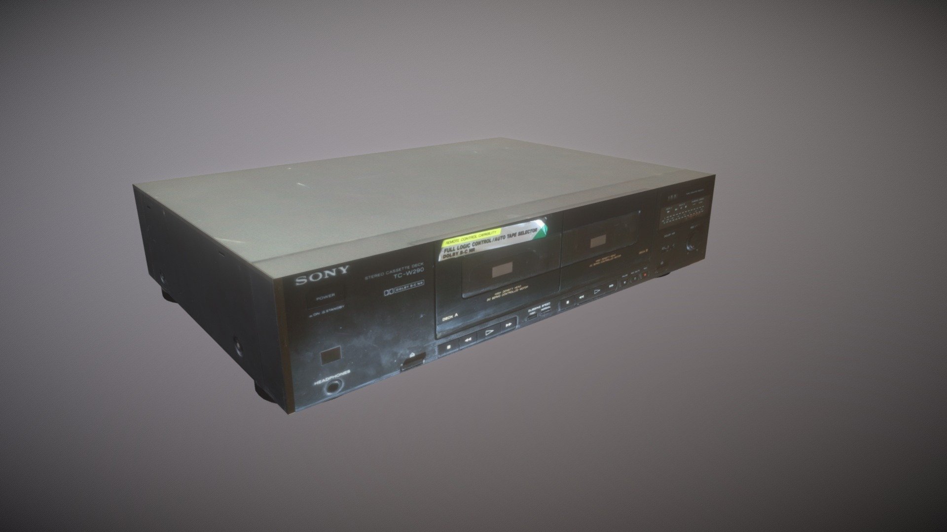 Sony Stereo Cassette Dock TC-W290 Dolby Music Player Model
Model has been captured from different sides. Metal texture material. Made in Blender.


MODEL CONTENT



.blend File

.fbx File

(Total: 1,17Mb)


TEXTURE CONTENT



RADIO_Back.jpg

RADIO_Bottom.jpg

RADIO_Front.jpg

RADIO_Left.jpg

RADIO_Right.jpg

RADIO_Top.jpg

(Total: 2,51Mb)
 - Cassette Music Player - Download Free 3D model by bobbycactus 3d model
