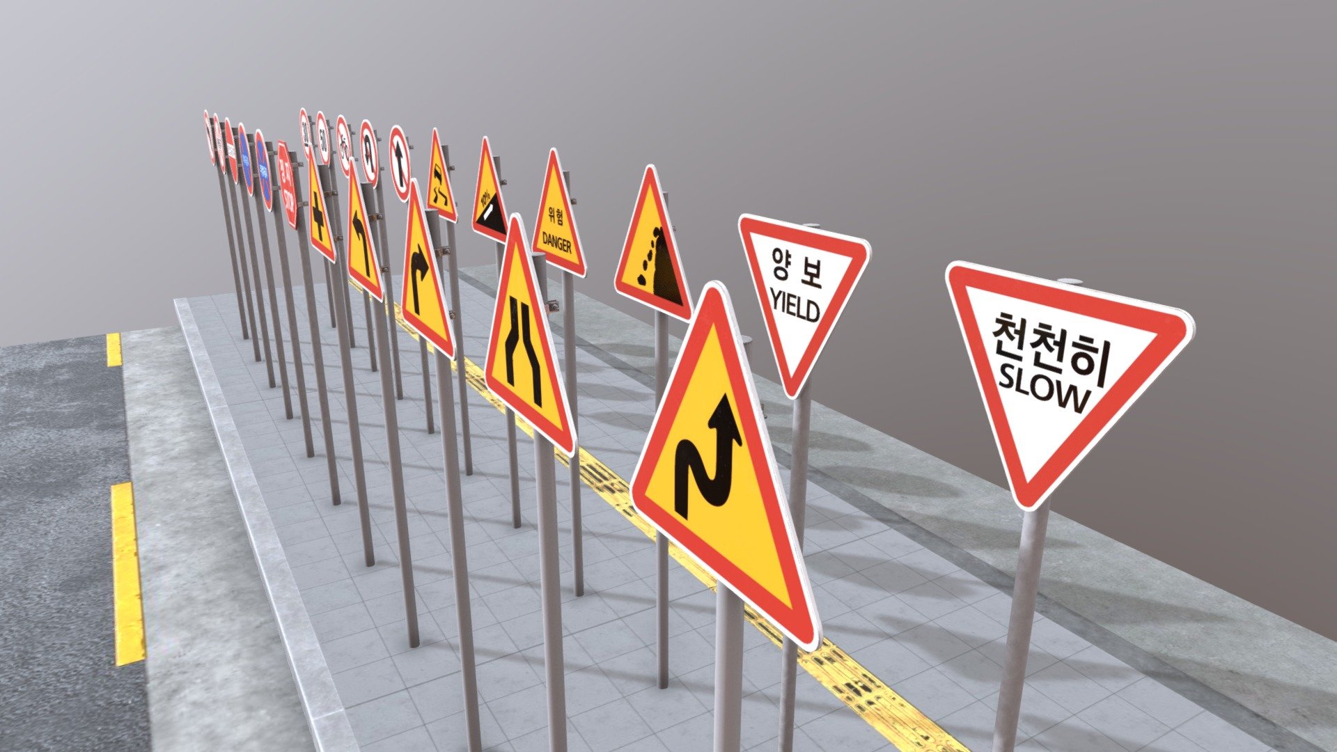 22 Korean traffic signs - Korean traffic signs(South Korea) - Buy Royalty Free 3D model by clon6767 3d model