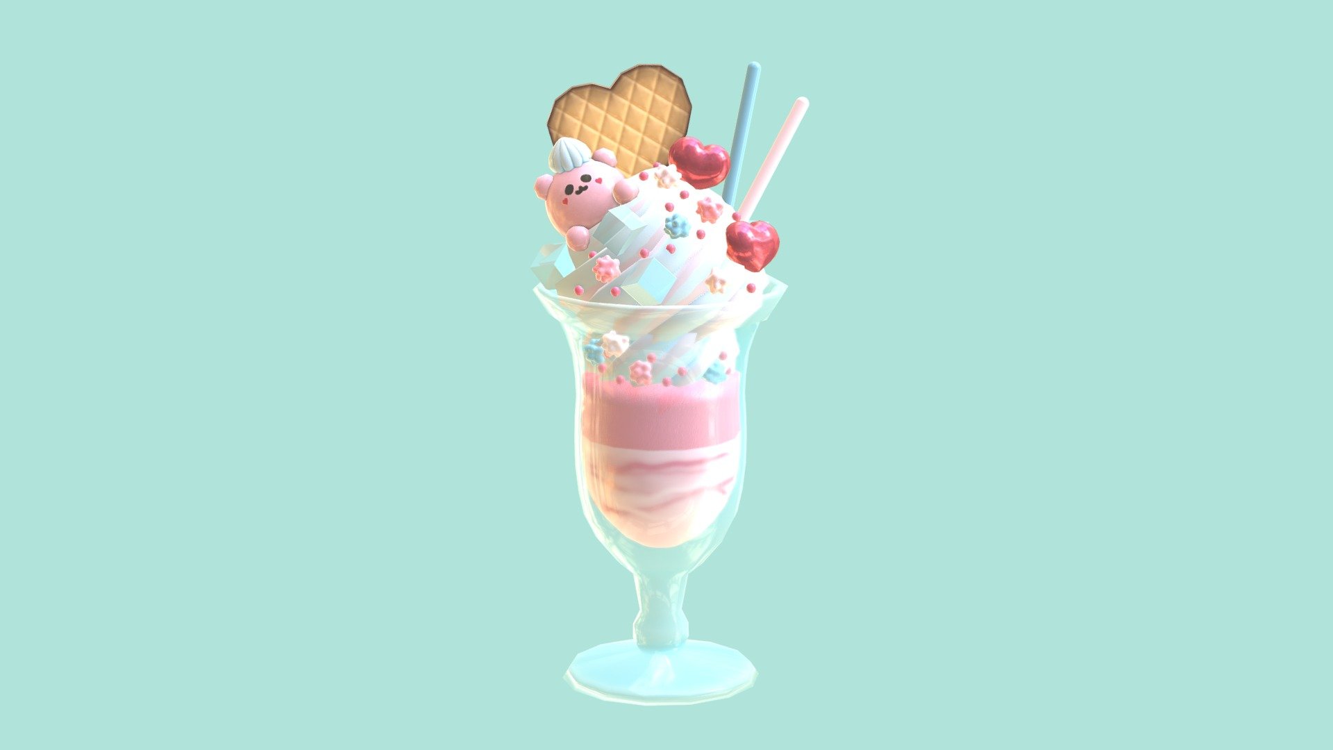 Made for the sketchfab weekly challenge! - Heart Bear Valentines Parfait - 3D model by icebell (@icedbell) 3d model