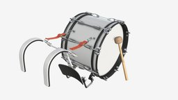 Marching Bass Drum with Carrier 18x10 drum, music, instrument, white, sound, acoustic, equipment, bass, orchestra, metal, percussion, marching, concert, parade, 3d, pbr, street