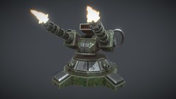 Minigun Tower Turret tower, turret, weapon, lowpoly, military, gameready