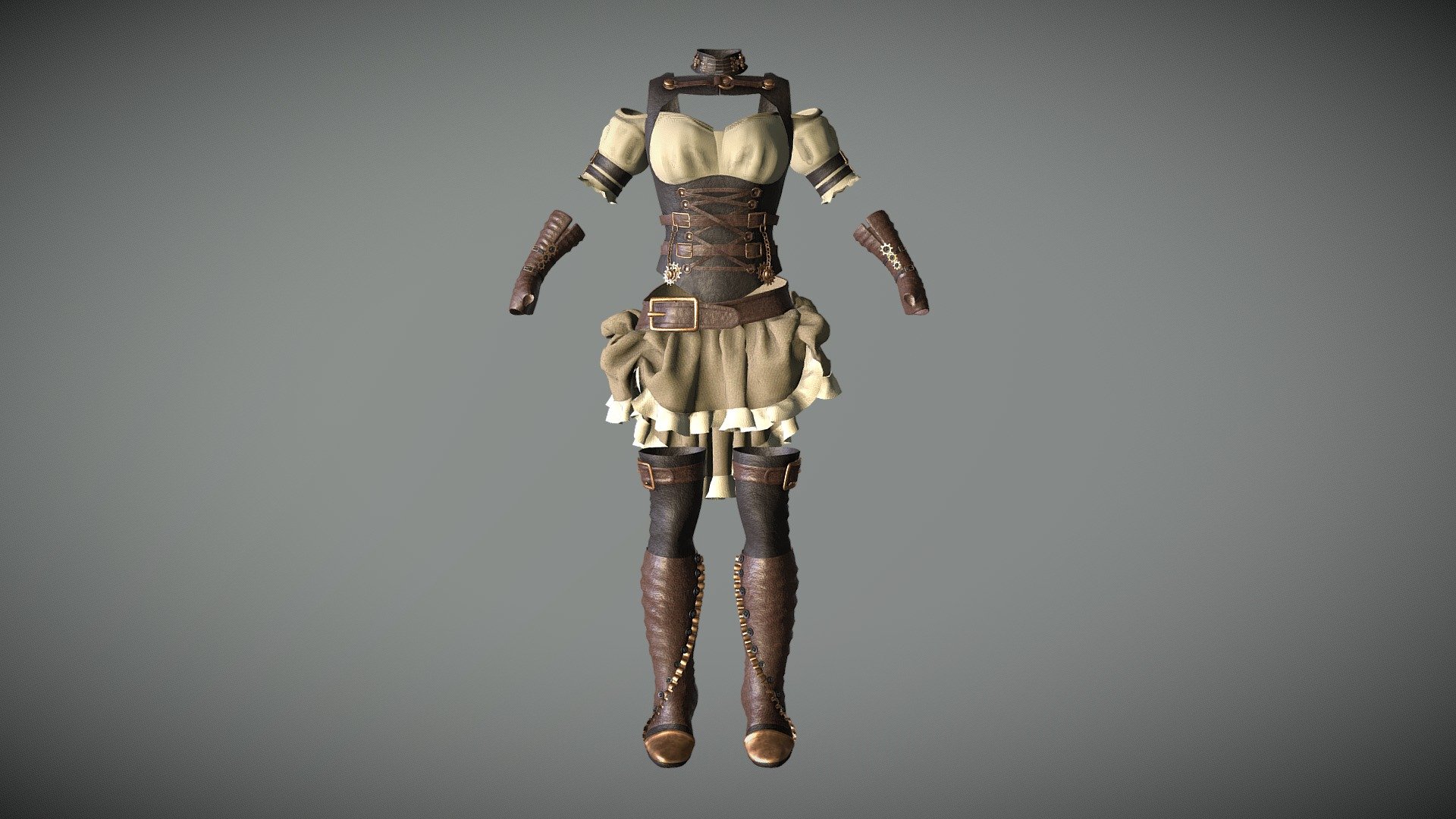 Steampunk style female armor and cloth, made for modding purpose 3d model