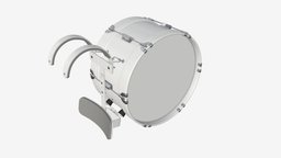 Marching bass drum with carrier pure white drum, music, instrument, white, sound, acoustic, equipment, bass, orchestra, metal, professional, percussion, marching, concert, parade, 3d, pbr, street