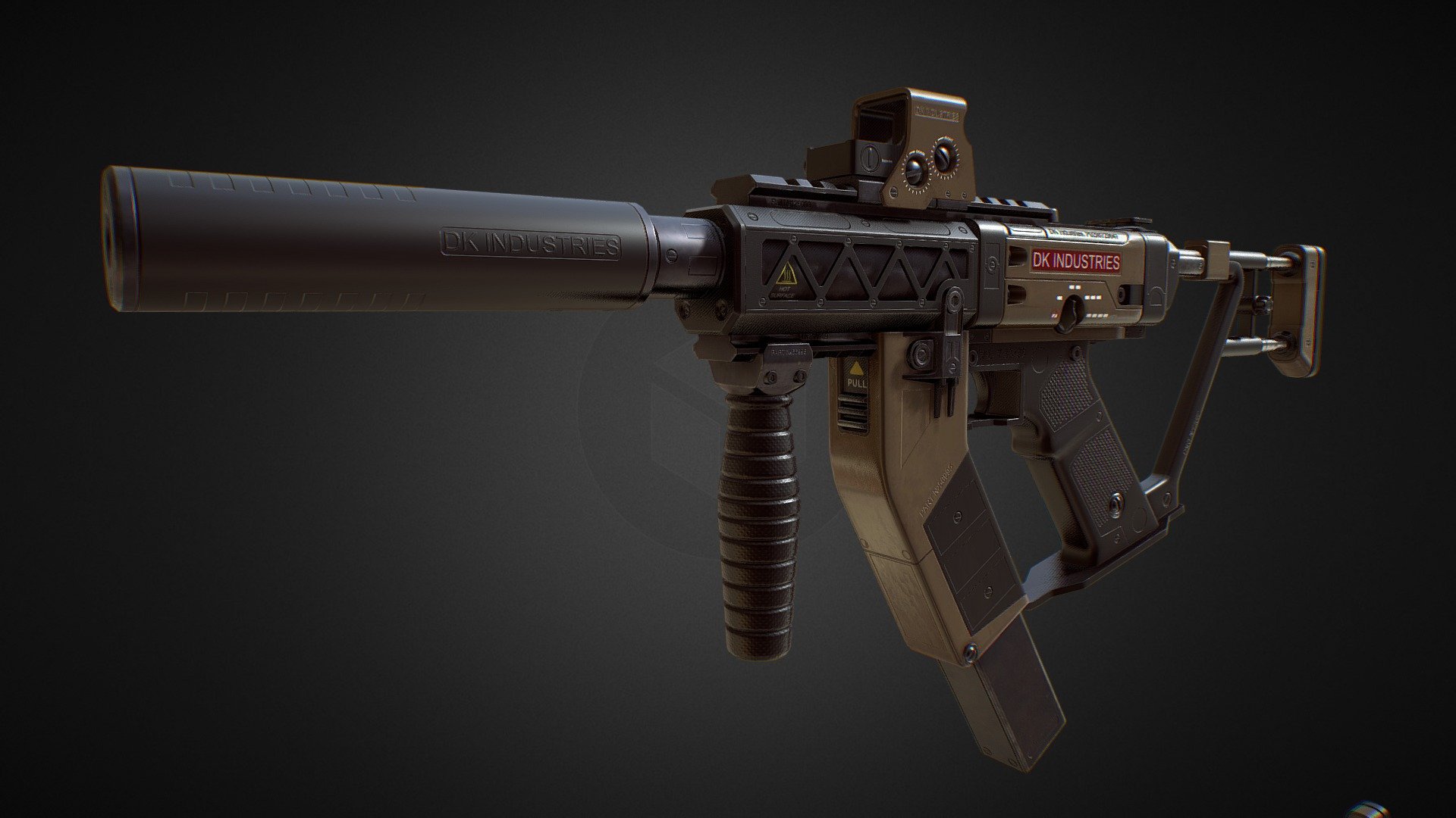 PBR Modular Submachine gun from Sci-Fi weapon pack on unity assetstore (PBR SciFi Weapons v1)  with movable parts and hires textures - PBR Assault gun (from Sci-Fi weapon pack) - 3D model by Dmitrii_Kutsenko (@Dmitrii_Kutcenko) 3d model