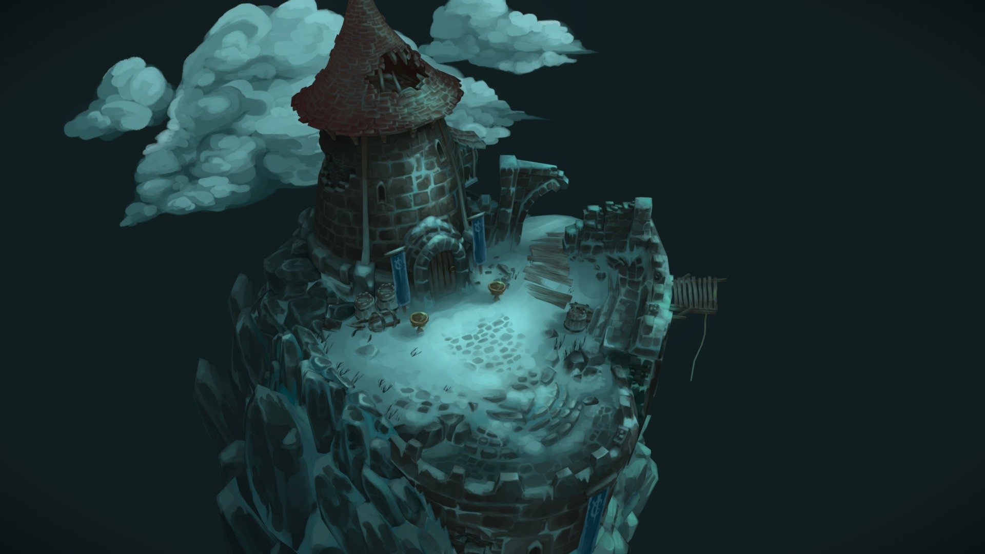 An old Wizards tower; lost to the elements. I wanted to practice painting lighting, so 98.3333 % of the UVS are unique! It was a fun challenge! Modelled and painted all inside Blender! - Arcane Sanctuary - 3D model by rawrlungs 3d model