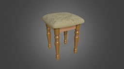 Stool Brown stool, wooden, bench, sitting, paint, retro, antique, carving, sit, kitchen, obsolete, dining-room, substancepainter, substance, chair, interior