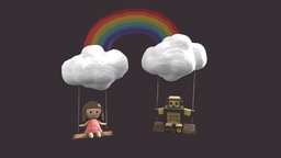 Toys on Rainbow Swings toys, doll, swing, rainbow, substancepainter, substance, robot