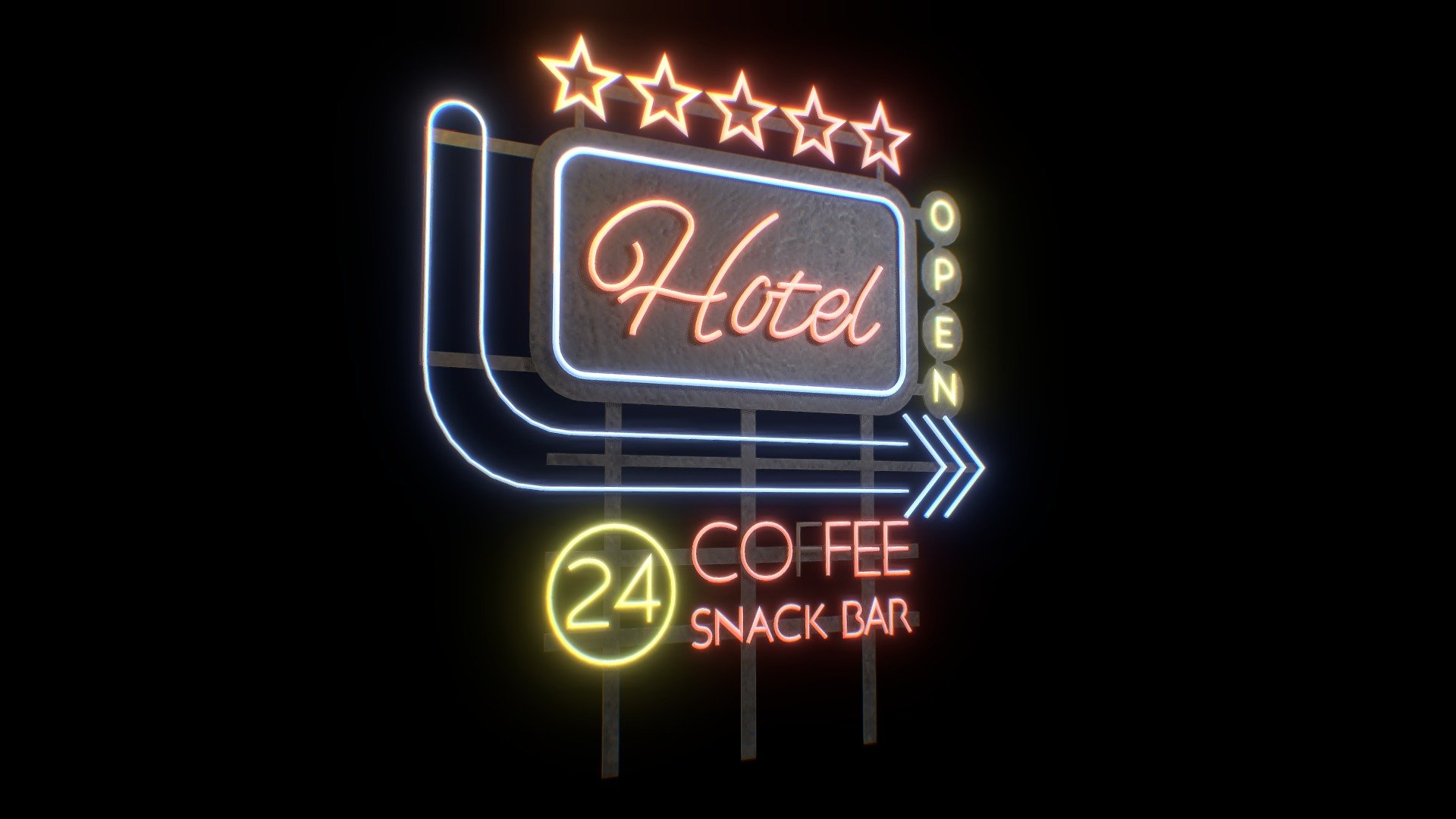 Game-ready 3d model of hotel neon sign - Hotel Neon Sign - 3D model by 3D_Boom_dp_ua 3d model