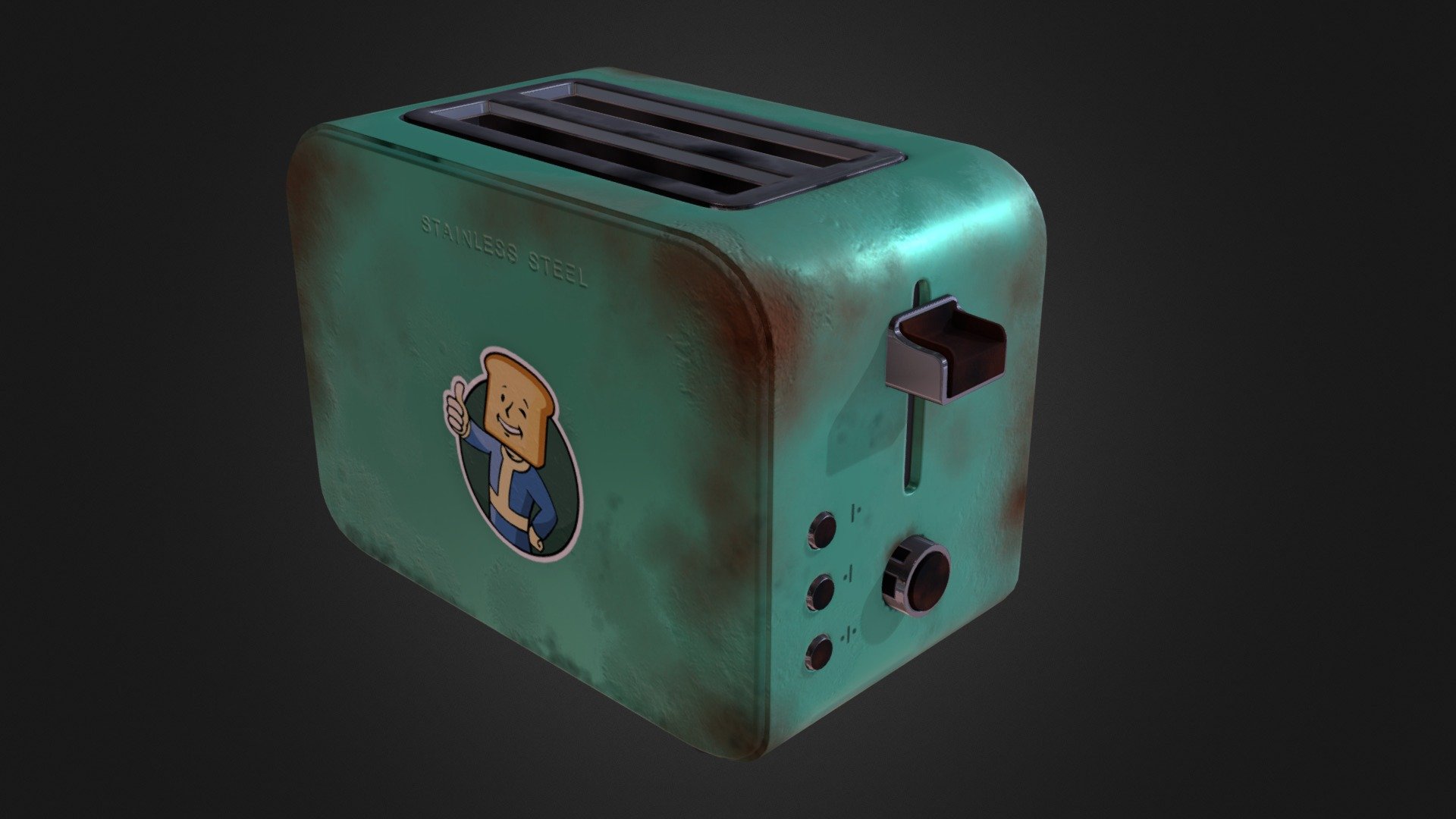 High-Polly old fashon toaster. Made as a fallout fan art with a Toast-vault boy 3d model