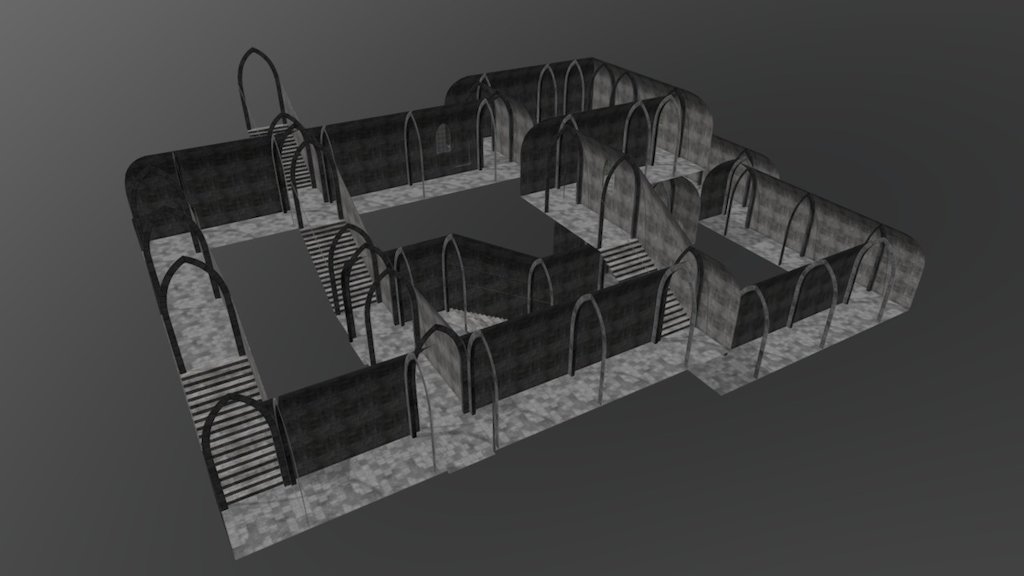 This is an example of a dungeon built with the basic modular elements I made before for my class project. All these elements have the perfect size to be joined correctly 3d model