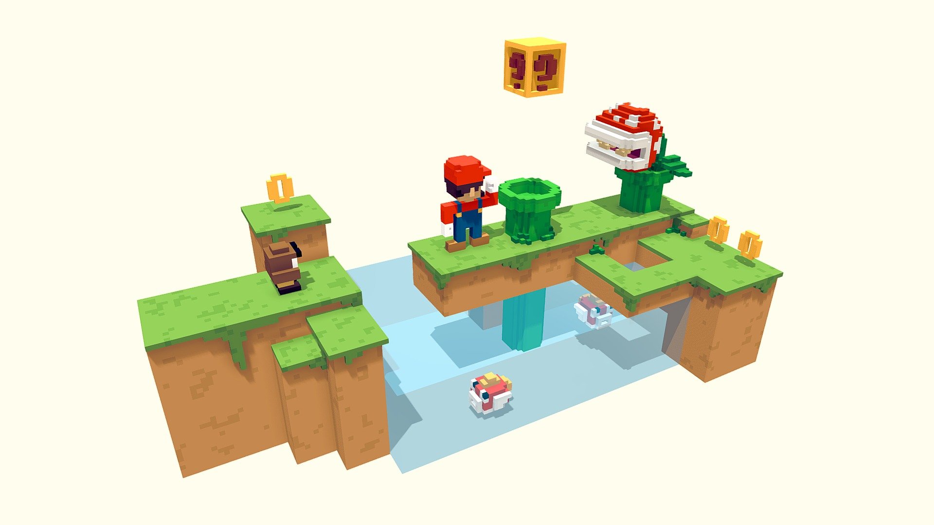 Nintendo-inspired Mario Bros Scene - Mario Bros + Magicavoxel File - Buy Royalty Free 3D model by William Santacruz (@williamsantacruz3d) 3d model