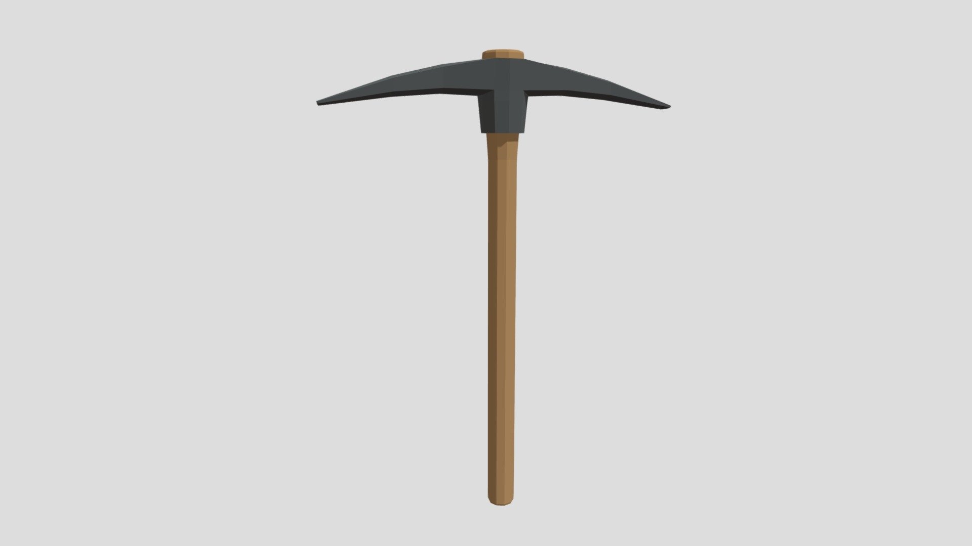 This is a low poly 3D model of a pickaxe. The low poly pickaxe was modeled and prepared for low-poly style renderings, background, general CG visualization presented as 1 mesh with quads/tris.

Verts : 202 Faces : 202.

The 3D model have simple materials with diffuse colors.

No ring, maps and no UVW mapping is available.

The original file was created in blender. You will receive a OBJ, FBX, blend, DAE, Stl, gLTF.

All preview images were rendered with Blender Cycles. Product is ready to render out-of-the-box. Please note that the lights, cameras, and background is only included in the .blend file. The model is clean and alone in the other provided files, centred at origin and has real-world scale 3d model