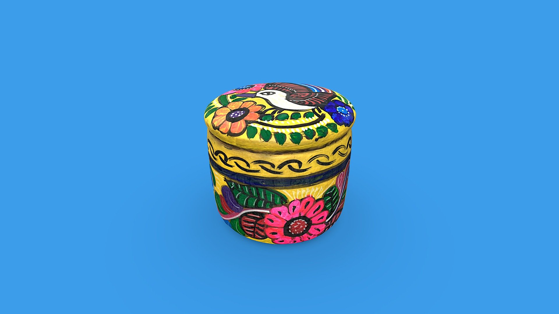 A beautiful hand-painted pottery jar made by a very talented Mexican artist.

This 3D model was processed using our proprietary scanning process. It was then cleaned up using Blender and Substance Painter.

➖

Switch 3D 

Want professional 3D scans of your products? Let's talk! 👉 switch3d.co - Mexican Hand-Painted Pottery Jar - Buy Royalty Free 3D model by Switch 3D (@switch3d) 3d model