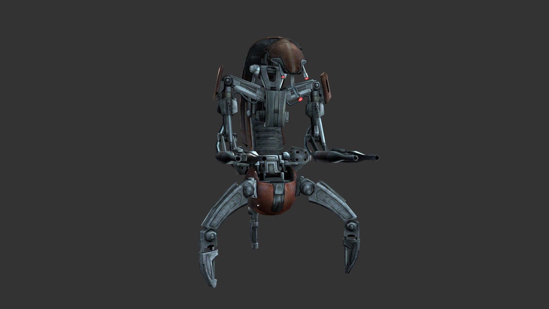 The destroyer droid can completely envelope itself in a globe of protective energy via its compact deflector shield generators.

This Droideka is just one of the many Star Wars exhibits that can seen in the Star Wars Virtual Museum.

Download the Star Wars Virtual Museum here:

http://www.starwarsvirtualmuseum.com - Droideka - 3D model by Mind Mulch for The Masses (@mindmulchforthemasses) 3d model