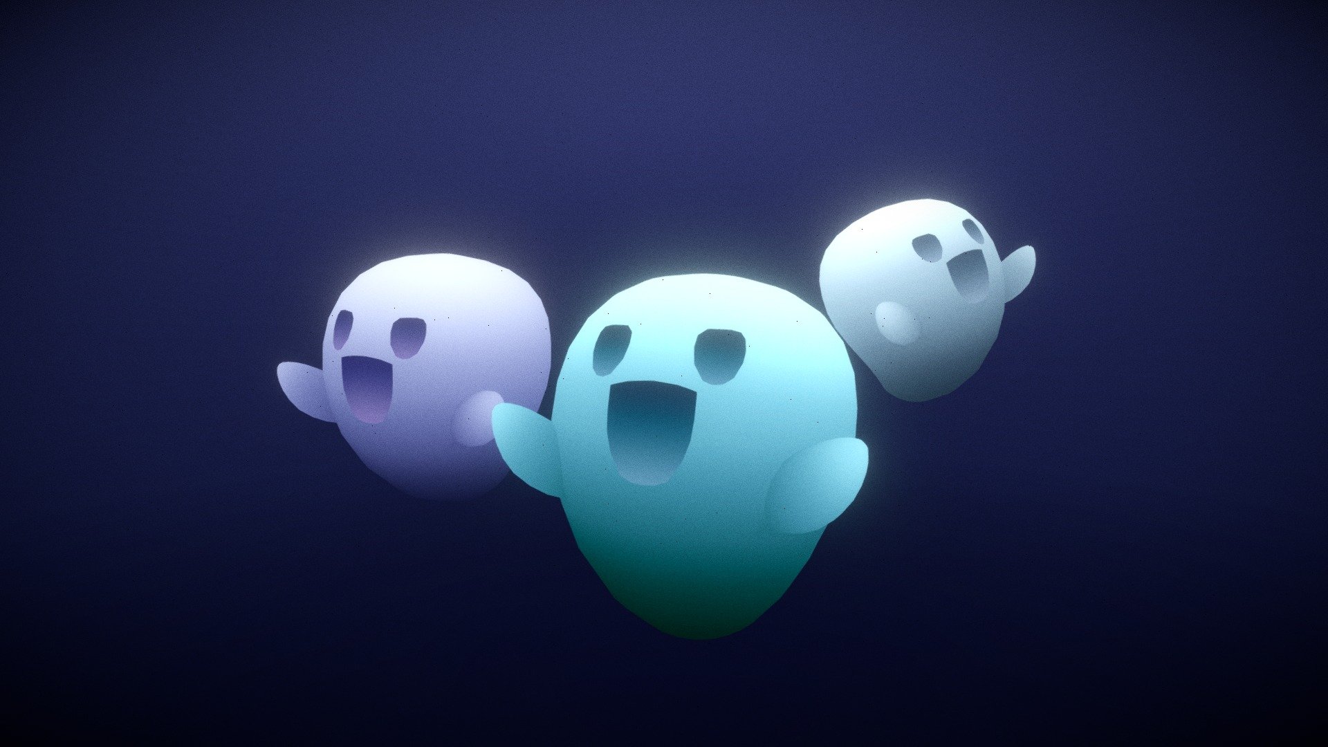 cute ghosts.

Textured with gradient atlas, so it is performant for mobile games and video games.

Like a few of my other assets in the same style, it uses a single texture diffuse map and is mapped using only color gradients. 
All gradient textures can be extended and combined to a large atlas.

There are more assets in this style to add to your game scene or environment. Check out my sale.

If you want to change the colors of the assets, you just need to move the UVs on the atlas to a different gradient.
Or contact me for changes, for a small fee.

**I also accept freelance jobs. Do not hesitate to write me. **

*-------------Terms of Use--------------

Commercial use of the assets  provided is permitted but cannot be included in an asset pack or sold at any sort of asset/resource marketplace.*

9213140

5207418 - Cute Ghosts Halloween - Buy Royalty Free 3D model by Stylized Box (@Stylized_Box) 3d model