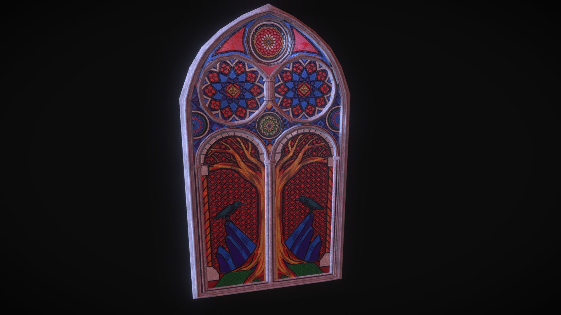 Another asset for a dark fantasy church project : a serie of 3 different stained glass widows 3d model