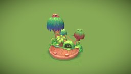 Jungle stage casual, low-poly-game-art, props-game