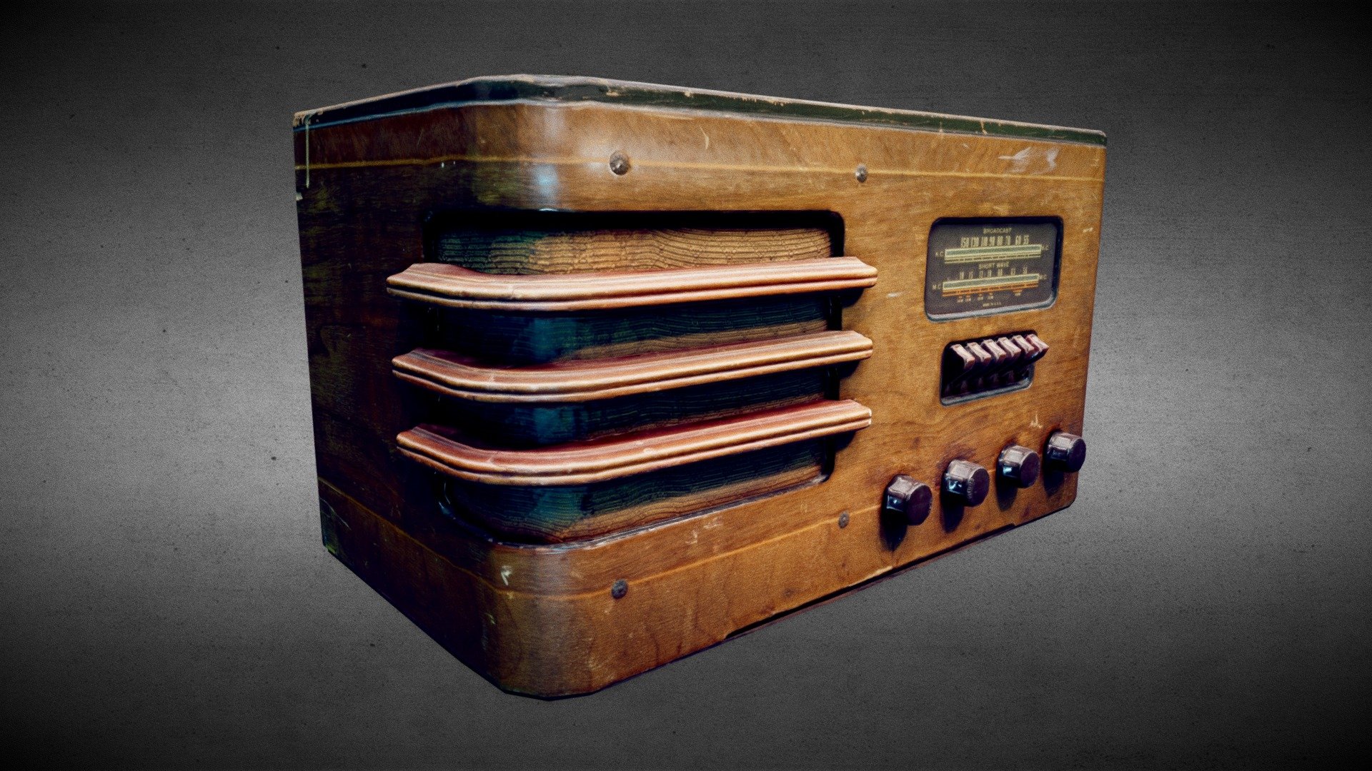 Antique Radio fairly low polygon count. Diffuse, Normal and Roughness; Diffuse and Normals baked from photogrammetry of the model 3d model