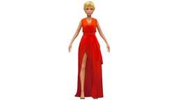 Cartoon High Poly Subdivision Red Dress