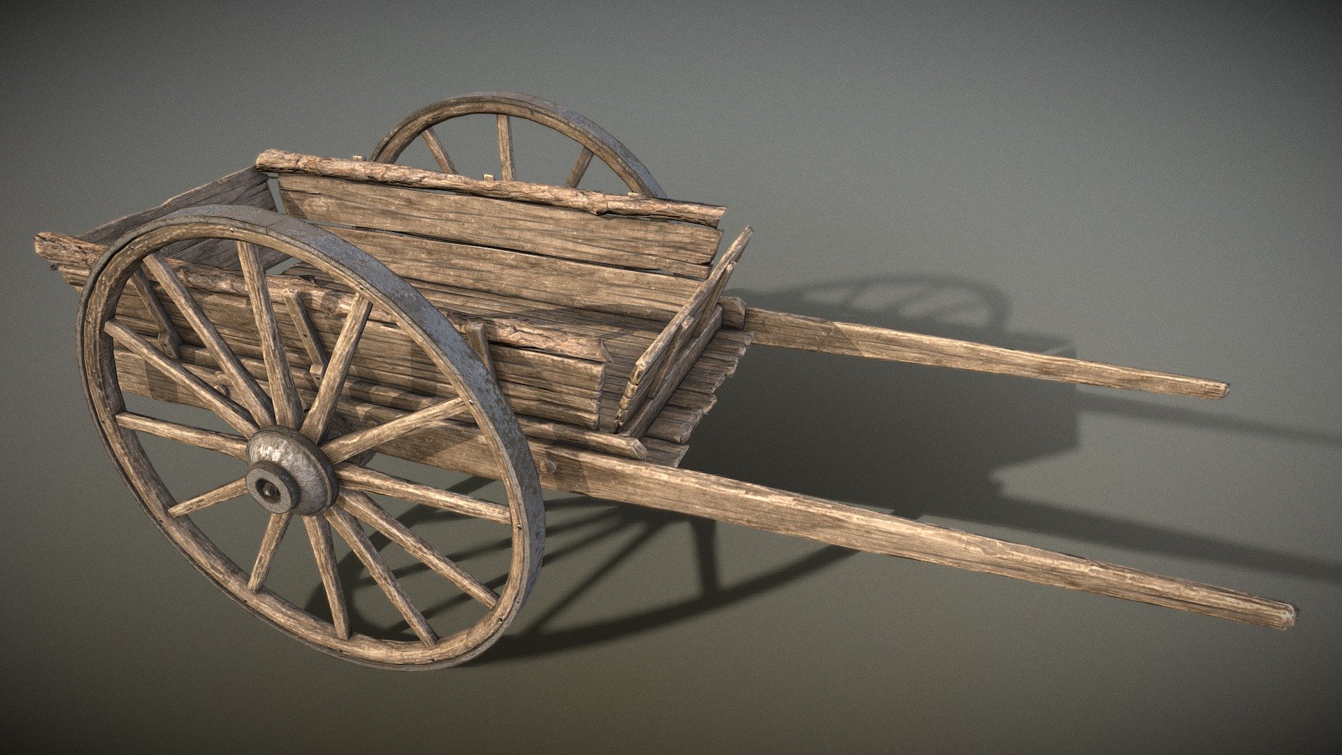 Low poly old fashioned small haycart.

1 groupmesh (cart,back and wheels)
1 material of 4k

Contain my meshmaps of my baking result if you wish to make your own textures on it and the FBX with groupmodels.

This is a piece of a dualpack with 2 carts.

https://sketchfab.com/3d-models/pack-of-oldfashioned-wooden-carts-bd1389222fc0498f8d59de13d0dd2125 - Small Oldfashioned Cart - Buy Royalty Free 3D model by JB3D (@taz83) 3d model